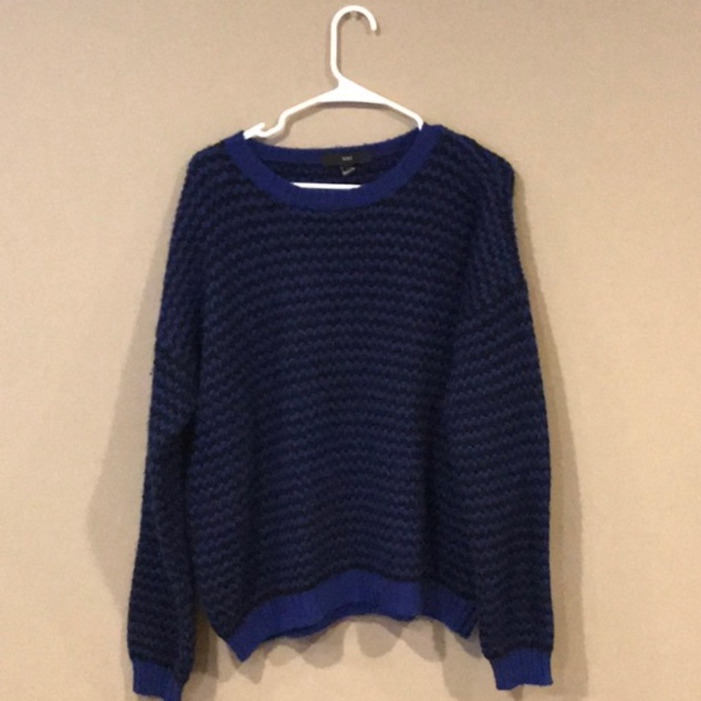 Black and royal blue zig zag striped sweater